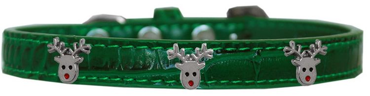 Reindeer Face Widget Croc Dog Collar Emerald Green Size 20